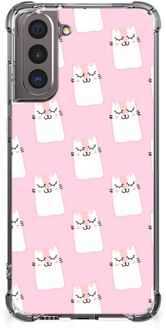 B2Ctelecom Telefoon Hoesje Samsung Galaxy S21 Back Cover Siliconen Hoesje met transparante rand Sleeping Cats