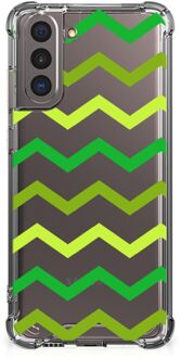 B2Ctelecom Telefoon Hoesje Samsung Galaxy S21 Back Cover Siliconen Hoesje met transparante rand Zigzag Groen