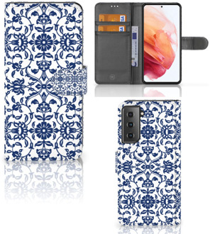 B2Ctelecom Telefoon Hoesje Samsung Galaxy S21 Book Case Flower Blue