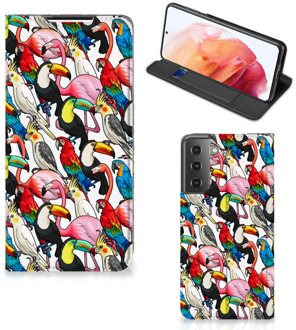 B2Ctelecom Telefoon Hoesje Samsung Galaxy S21 Bookcover Case Birds