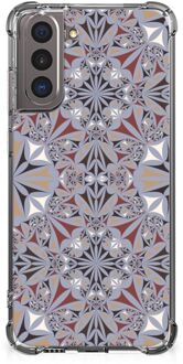 B2Ctelecom Telefoon Hoesje Samsung Galaxy S21 Extreme Case met transparante rand Flower Tiles