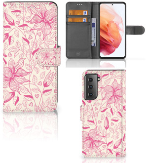 B2Ctelecom Telefoon Hoesje Samsung Galaxy S21 Magnet Case Pink Flowers