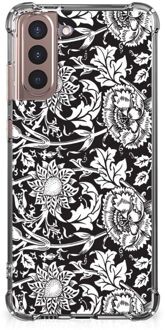 B2Ctelecom Telefoon Hoesje Samsung Galaxy S21 Plus Back Case Siliconen Hoesje met transparante rand Zwart Bloemen