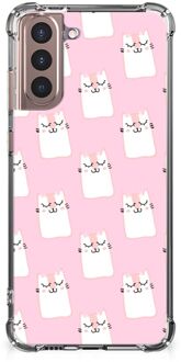 B2Ctelecom Telefoon Hoesje Samsung Galaxy S21 Plus Back Cover Siliconen Hoesje met transparante rand Sleeping Cats