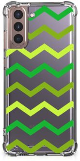 B2Ctelecom Telefoon Hoesje Samsung Galaxy S21 Plus Back Cover Siliconen Hoesje met transparante rand Zigzag Groen