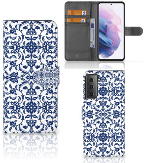 B2Ctelecom Telefoon Hoesje Samsung Galaxy S21 Plus Book Case Flower Blue