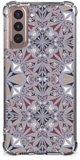 B2Ctelecom Telefoon Hoesje Samsung Galaxy S21 Plus Extreme Case met transparante rand Flower Tiles