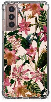 B2Ctelecom Telefoon Hoesje Samsung Galaxy S21 Plus Leuk Hoesje met transparante rand Bloemen