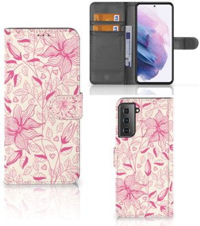 B2Ctelecom Telefoon Hoesje Samsung Galaxy S21 Plus Magnet Case Pink Flowers