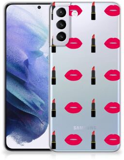 B2Ctelecom Telefoon Hoesje Samsung Galaxy S21 Plus Silicone Hoesje Doorzichtig Lipstick Kiss