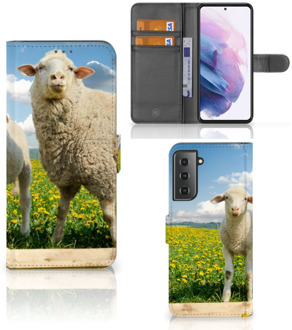 B2Ctelecom Telefoon Hoesje Samsung Galaxy S21 Plus Wallet Book Case met foto Schaap en Lammetje