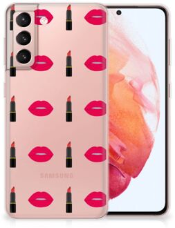 B2Ctelecom Telefoon Hoesje Samsung Galaxy S21 Silicone Hoesje Doorzichtig Lipstick Kiss