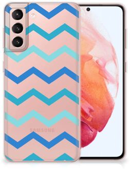 B2Ctelecom Telefoon Hoesje Samsung Galaxy S21 Siliconen Back Cover Zigzag Blauw