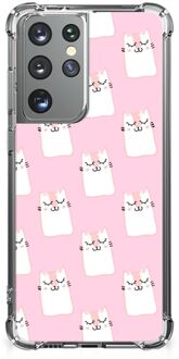 B2Ctelecom Telefoon Hoesje Samsung Galaxy S21 Ultra Back Cover Siliconen Hoesje met transparante rand Sleeping Cats