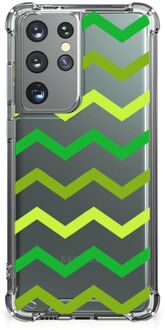 B2Ctelecom Telefoon Hoesje Samsung Galaxy S21 Ultra Back Cover Siliconen Hoesje met transparante rand Zigzag Groen