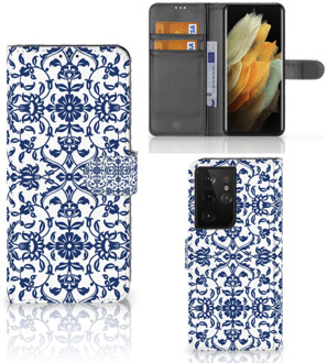 B2Ctelecom Telefoon Hoesje Samsung Galaxy S21 Ultra Book Case Flower Blue