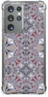 B2Ctelecom Telefoon Hoesje Samsung Galaxy S21 Ultra Extreme Case met transparante rand Flower Tiles