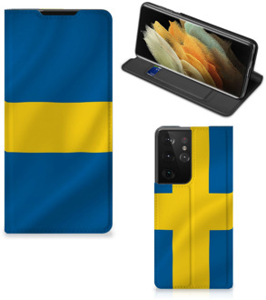 B2Ctelecom Telefoon Hoesje Samsung Galaxy S21 Ultra Flipcase Zweedse Vlag