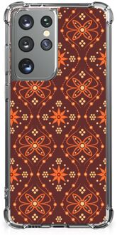 B2Ctelecom Telefoon Hoesje Samsung Galaxy S21 Ultra GSM Hoesje met transparante rand Batik Brown