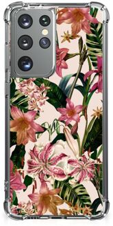 B2Ctelecom Telefoon Hoesje Samsung Galaxy S21 Ultra Leuk Hoesje met transparante rand Bloemen