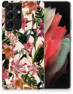 B2Ctelecom Telefoon Hoesje Samsung Galaxy S21 Ultra Leuk TPU Back Case Bloemen