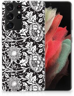 B2Ctelecom Telefoon Hoesje Samsung Galaxy S21 Ultra Mobiel Case Zwart Bloemen