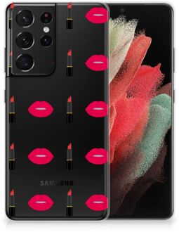 B2Ctelecom Telefoon Hoesje Samsung Galaxy S21 Ultra Silicone Hoesje Doorzichtig Lipstick Kiss