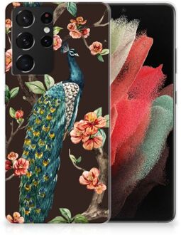 B2Ctelecom Telefoon Hoesje Samsung Galaxy S21 Ultra Siliconen Back Cover Pauw met Bloemen