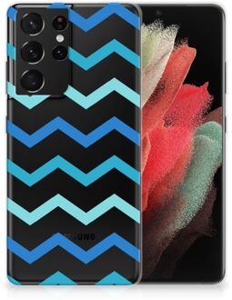 B2Ctelecom Telefoon Hoesje Samsung Galaxy S21 Ultra Siliconen Back Cover Zigzag Blauw