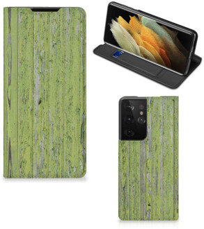 B2Ctelecom Telefoon Hoesje Samsung Galaxy S21 Ultra Wallet Case Green Wood