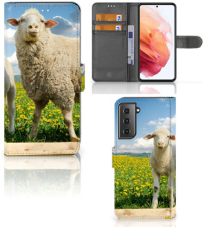 B2Ctelecom Telefoon Hoesje Samsung Galaxy S21 Wallet Book Case met foto Schaap en Lammetje