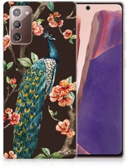 B2Ctelecom Telefoon Hoesje Samsung Note 20 Siliconen Back Cover Pauw met Bloemen