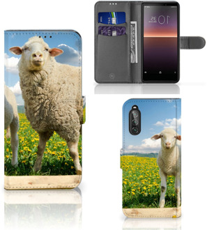 B2Ctelecom Telefoon Hoesje Sony Xperia 10 II Wallet Book Case met foto Schaap en Lammetje