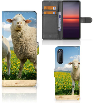 B2Ctelecom Telefoon Hoesje Sony Xperia 5II Wallet Book Case met foto Schaap en Lammetje