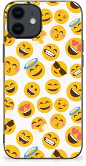 B2Ctelecom Telefoon Hoesje Super als Cadeautjes voor Meisjes iPhone 12 Pro | 12 (6.1") Backcover Soft Siliconen Hoesje met Zwarte rand Emoji