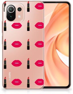 B2Ctelecom Telefoon Hoesje Xiaomi Mi 11 Lite Silicone Hoesje Doorzichtig Lipstick Kiss