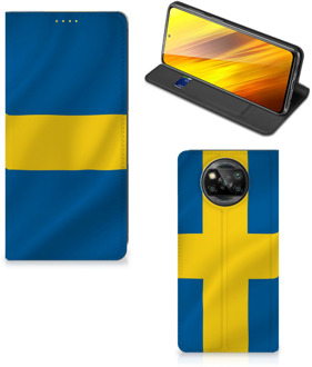 B2Ctelecom Telefoon Hoesje Xiaomi Poco X3 Flipcase Zweedse Vlag