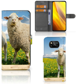 B2Ctelecom Telefoon Hoesje Xiaomi Poco X3 Wallet Book Case met foto Schaap en Lammetje