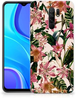 B2Ctelecom Telefoon Hoesje Xiaomi Redmi 9 Leuk TPU Back Case Bloemen