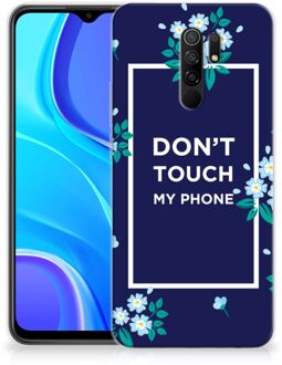 B2Ctelecom Telefoon Hoesje Xiaomi Redmi 9 Leuk TPU Back Case Flowers Blue Don't Touch My Phone