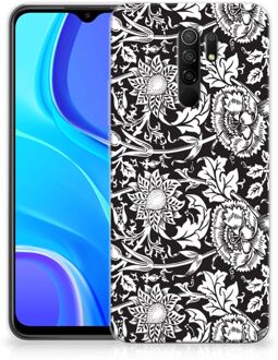 B2Ctelecom Telefoon Hoesje Xiaomi Redmi 9 Mobiel Case Zwart Bloemen