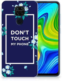 B2Ctelecom Telefoon Hoesje Xiaomi Redmi Note9 Leuk TPU Back Case Flowers Blue Don't Touch My Phone