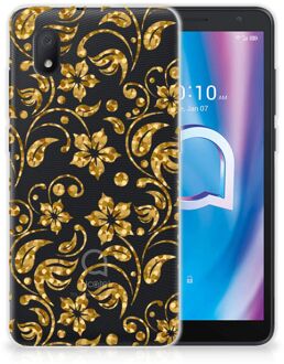 B2Ctelecom Telefoonhoesje Alcatel 1B (2020) Back Cover Siliconen Hoesje Gouden Bloemen