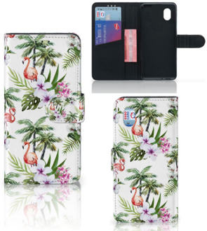 B2Ctelecom Telefoonhoesje Alcatel 1B (2020) Flip Hoesje met naam Flamingo Palms