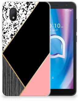 B2Ctelecom Telefoonhoesje Alcatel 1B (2020) TPU Silicone Hoesje Black Pink Shapes