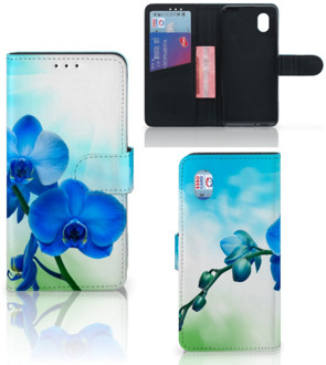 B2Ctelecom Telefoonhoesje Alcatel 1B (2020) Wallet Case met foto Orchidee Blauw Valentijn Cadeautje Vrouw