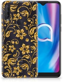 B2Ctelecom Telefoonhoesje Alcatel 1S (2020) Back Cover Siliconen Hoesje Gouden Bloemen