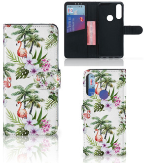 B2Ctelecom Telefoonhoesje Alcatel 1S 2020 Flip Hoesje met naam Flamingo Palms