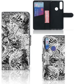 B2Ctelecom Telefoonhoesje Alcatel 1S 2020 Wallet Book Case Skulls Angel