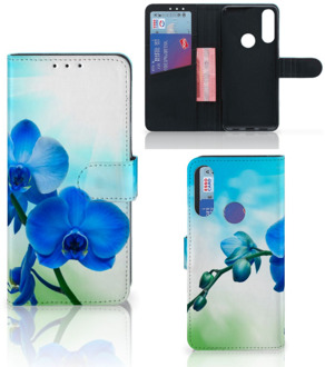 B2Ctelecom Telefoonhoesje Alcatel 1S 2020 Wallet Case met foto Orchidee Blauw Valentijn Cadeautje Vrouw